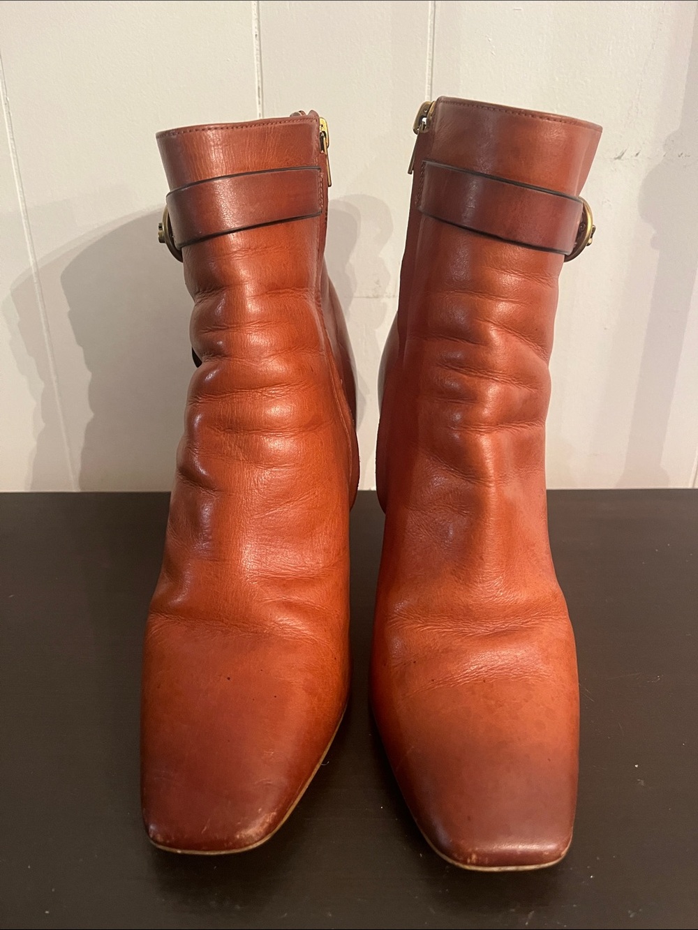 Coach Teri Chestnut Leather Ankle Boots with Buckle Detail Size 9B
